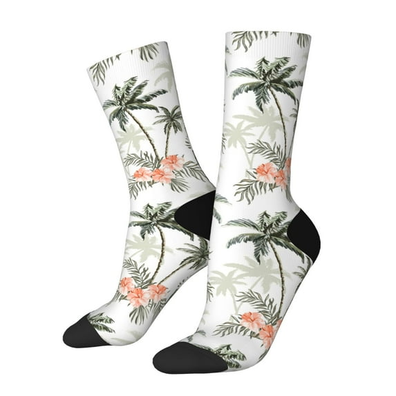 Hirioo Vintage Palm Trees Pattern Adult Middle Tube Socks Breathable Sock Non-Pilling,Contrasting Color Design