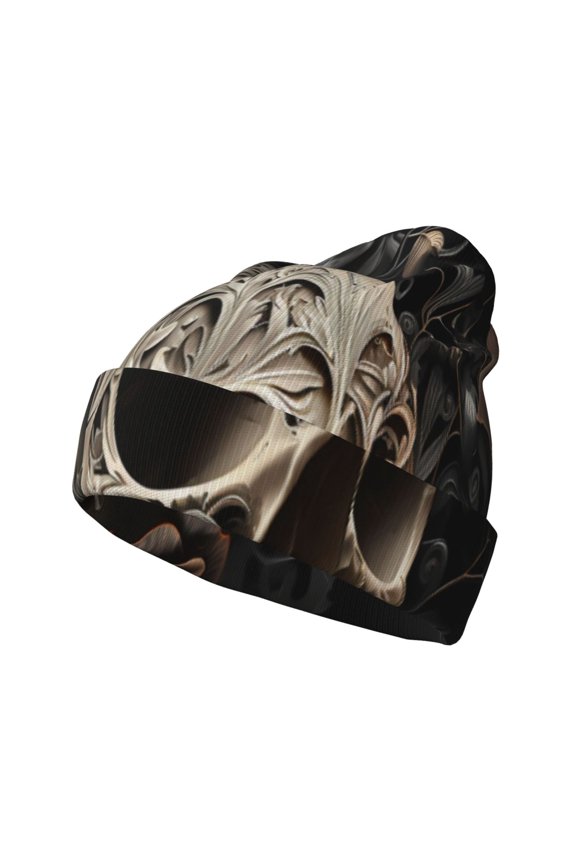 Vintage Pattern Flower Skull for Men's Knit Cuffed Beanie for Outdoor Activities Unisex