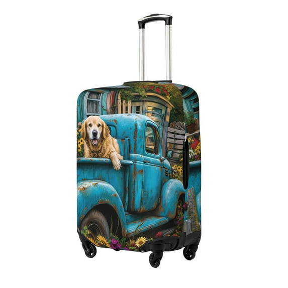 Hirioo Vintage Pickup Sunflower Dog for Elasticity Suitcase Cover (No luggage Included) Durable Luggage Protector Fits 18-32 Inch Luggage-Small
