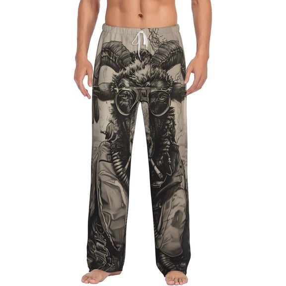 Hirioo Vintage Ram Pilot for Men's PJ Pajama Pants Sleep Pants Men's Home Trousers with Pockets,S-3XL-XX-Large