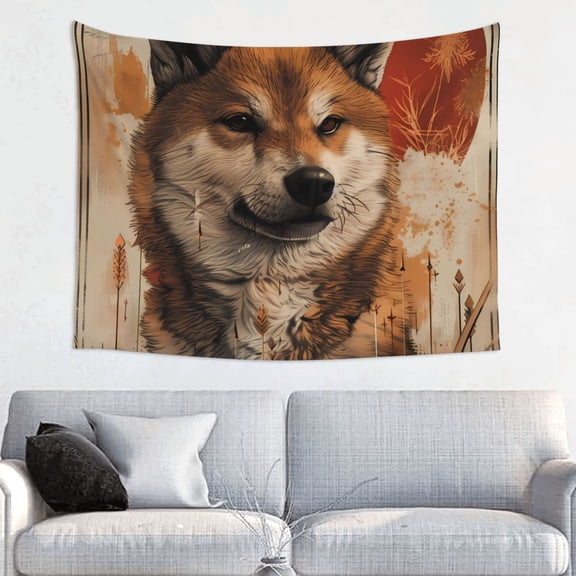Hirioo Vintage Shiba Inu Art Print Tapestry Lightweight Fabric for Bedroom Aesthetic Home Wall Dorm Dcor Living Room Decor 29x37 Inch