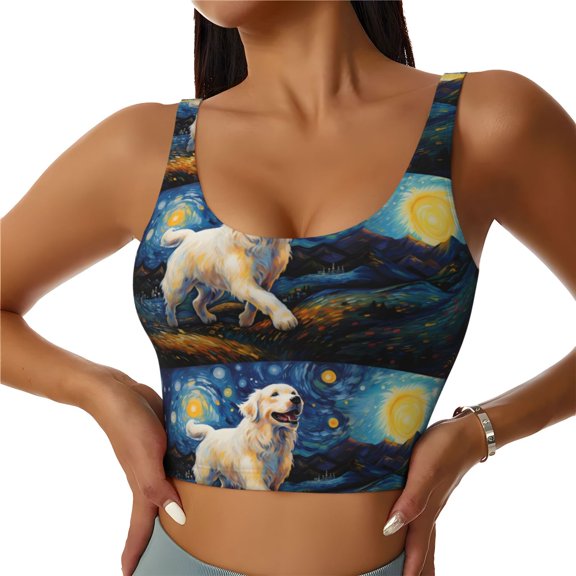 Hirioo Vintage Starry Sky Labrador A for Women's Sports Vest with Full-Print Design, Stretchy Fabric and Removable Pads-Medium
