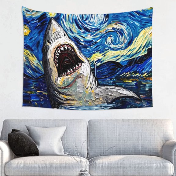 Hirioo Vintage Starry Sky Shark Print Tapestry Lightweight Fabric for Bedroom Aesthetic Home Wall Dorm Dcor Living Room Decor 29x37 Inch