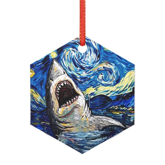 Hirioo Vintage Starry Sky Shark for Acrylic Christmas Pendant Hanging Christmas Tree Ornaments, Car, Home, Office Gift Decor-Hexagon