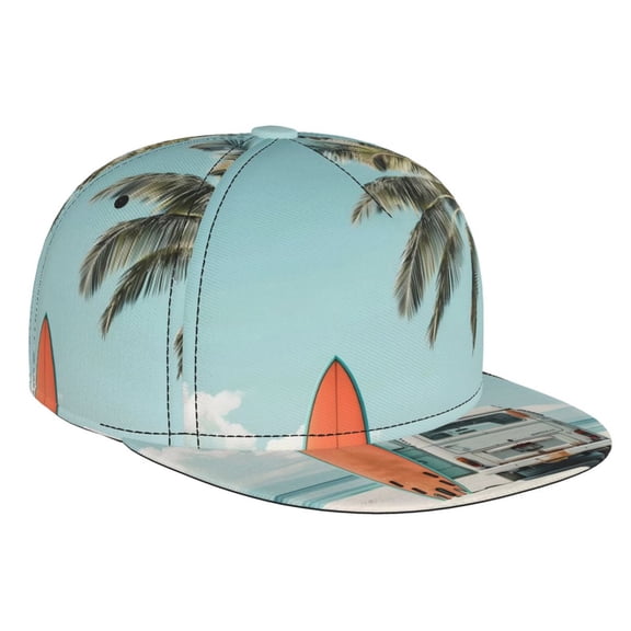 Hirioo Vintage Surf Van Beach for Baseball Cap Men Cap Flat Brim for Men Women Teens Adjustable Baseball Cap
