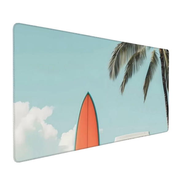 Hirioo Vintage Surf Van Beach for Mouse Pad ,Anti-Slip Base, Durable Stitched Edges, Perfect for Gaming, Office, and Home Use,16x35.5in
