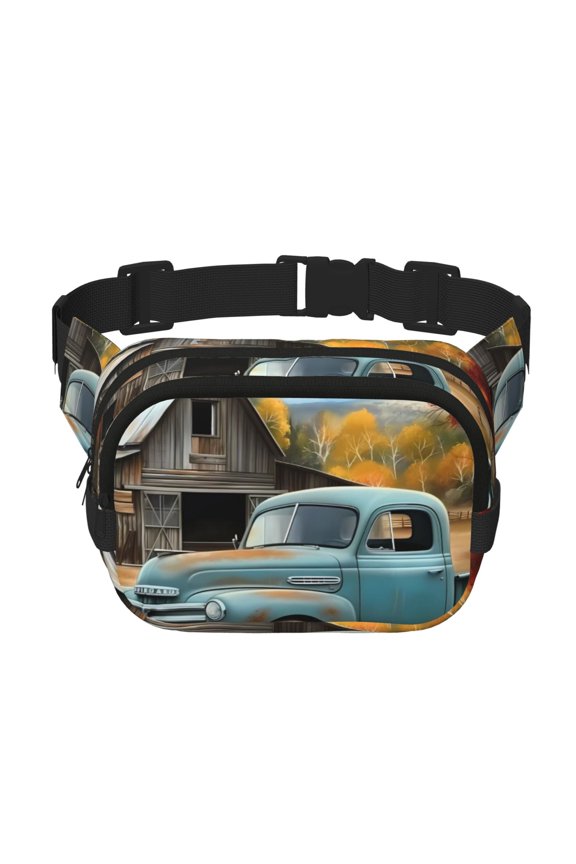 Vintage Truck Farm Scene for Double Layer Waist Bag Adjustable Fanny Pack For Travel Running Hiking