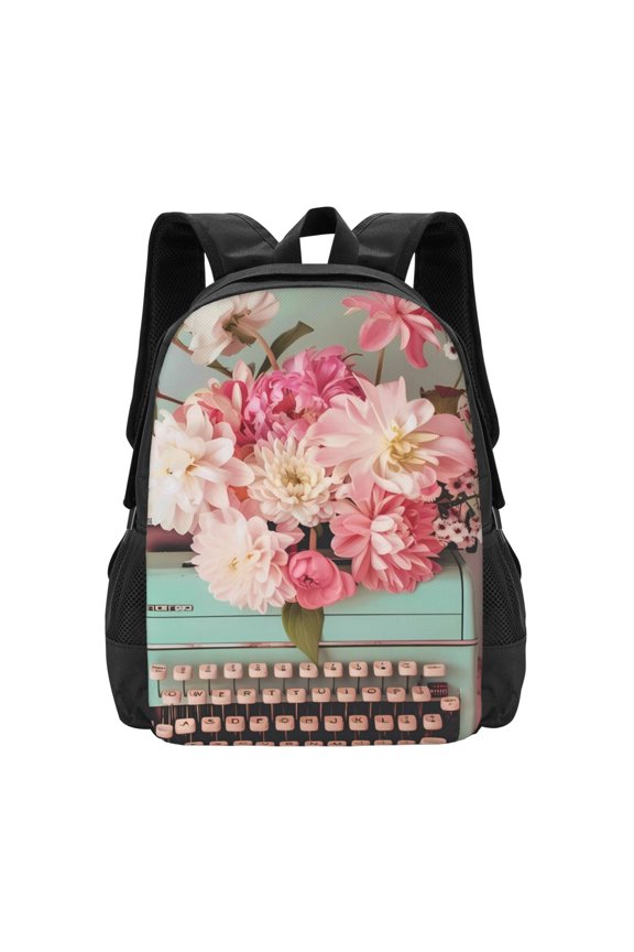 Vintage Typewriter Floral for Minimalist Backpack Large Capacity Backpack Travel Backpack For School