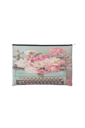 Vintage Typewriter Floral for Paper Reusable Cosmetic Bag Zipper Encouragement Travel Pouch Toiletry Bag for Women Girls