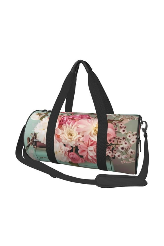 Vintage Typewriter Floral for Round Large Capacity Travel Luggage Bag Weekend Getaway Bag for Gym Beach Swim Bag Men Women