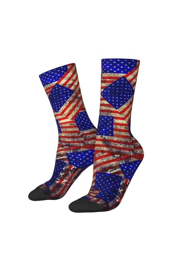 Vintage USA Flag Pattern Adult Middle Tube Socks Breathable Sock Non-Pilling,Contrasting Color Design