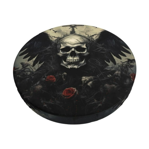 Hirioo Vintage Winged Rose Skull for Round Bar Stool Seat Covers Washable Stool Cushion Slipcover Elastic Bar Chair Covers for 12-14 Inch Chair-12 inch