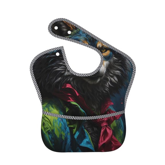 Hirioo Vintage Wolf Warrior for Baby Waterproof Pocket Bib Adjustable Closed for Babies Toddlers with Large Pocket 6-24Months