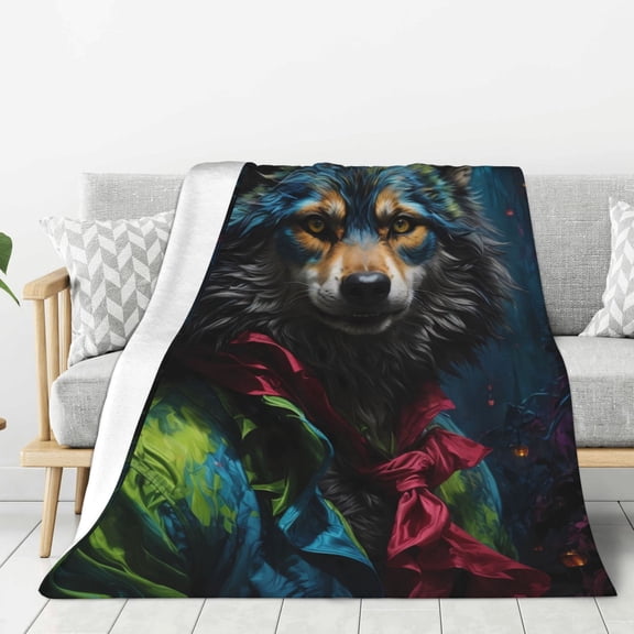 Hirioo Vintage Wolf Warrior for Flannel Blanket, Cozy and Warm Throw for Bed or Couch ,Perfect for All Seasons-50"x40"