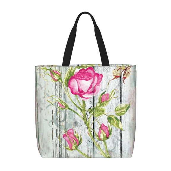 Hirioo Vintage Wood Background with Floral for Tote Bag for Women, Quilted Shoulder Bag with Zipper, Large Capacity Handbags for Casual, Travel, Work