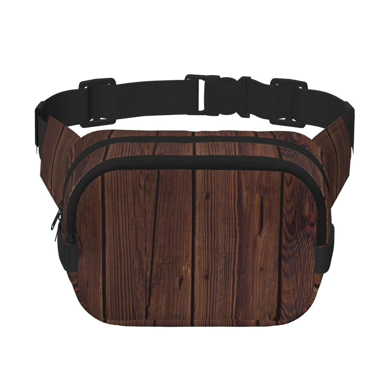 Hirioo Vintage Wood for Double Layer Waist Bag Adjustable Fanny Pack For Travel Running Hiking