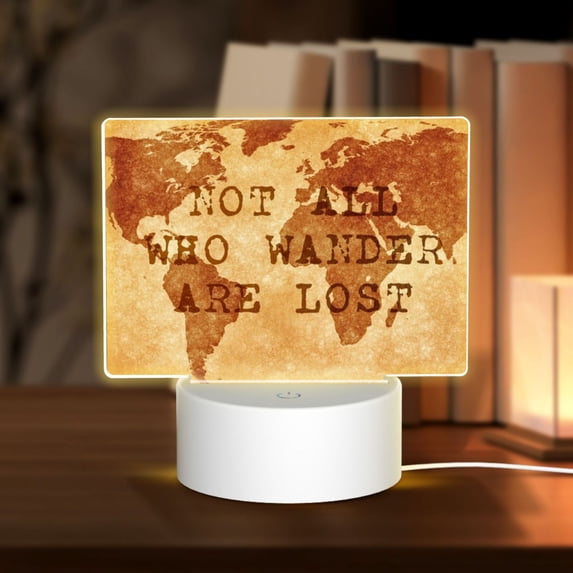 Hirioo Not All Those Who Wander Are Lost2 for Rectangular Acrylic with Night Light Best Gifts for Lover Girl Mom, Valentine's Day Anniversary Birthday Wedding Present