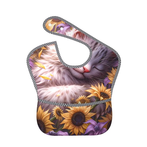 Hirioo Warm Sunflower Sleeping Cat for Baby Waterproof Pocket Bib Adjustable Closed for Babies Toddlers with Large Pocket 6-24Months