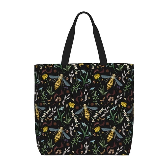 Hirioo Wasp and Florals for Tote Bag for Women, Quilted Shoulder Bag with Zipper, Large Capacity Handbags for Casual, Travel, Work