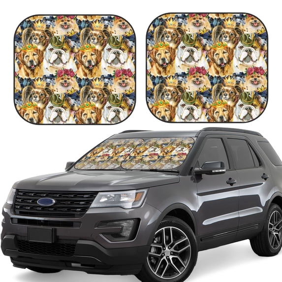 Hirioo Watercolor Dogs for 2PCS Windshield Sun Shade Foldable | Front Windshield Shade for Sun, Heat and UV Rays-Small