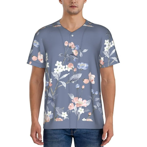 Hirioo Watercolor Flowers Butterfly for Men's Baseball T-shirt Shirts Short Sleeve Casual Summer Button Stretch T Shirts,Size S-4XL-4X-Large