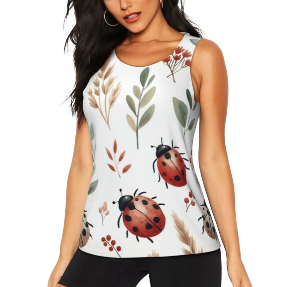 Hirioo Watercolor Ladybug for Women's Workout Tank Top Sleeveless Workout Tops Athletic Gym Shirts-XX-Large
