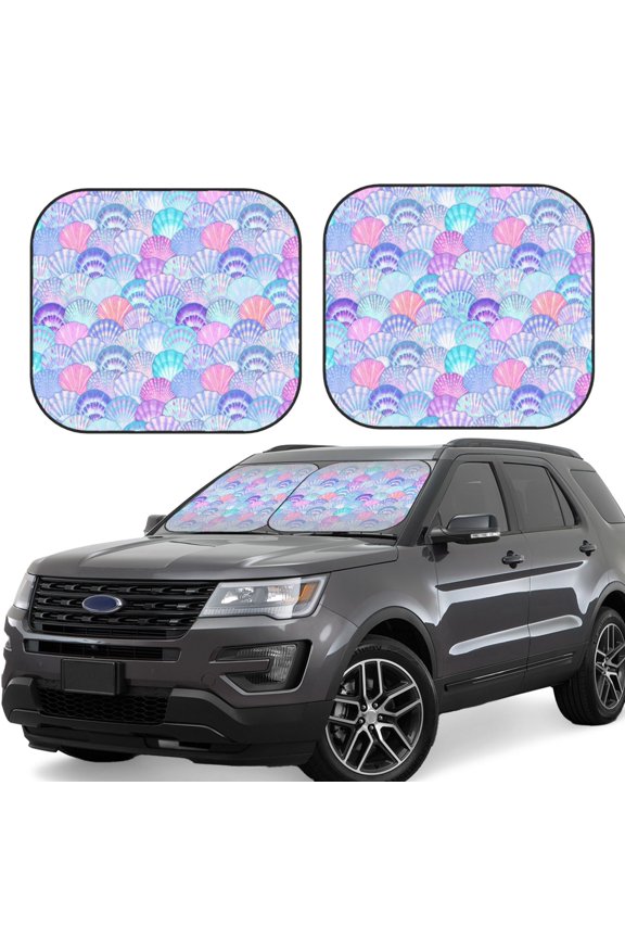Watercolor Sea Shells 1 for 2PCS Windshield Sun Shade Foldable | Front Windshield Shade for Sun, Heat and UV Rays-Medium