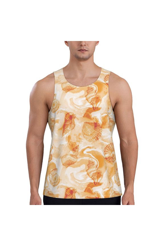 Watercolor Sea Shells for Men's Workout Tank Top Sleeveless Shirts Quick Dry for Men-3X-Large