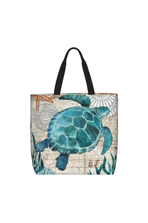 Watercolor Sea Turtle for Tote Bag for Women, Quilted Shoulder Bag with Zipper, Large Capacity Handbags for Casual, Travel, Work