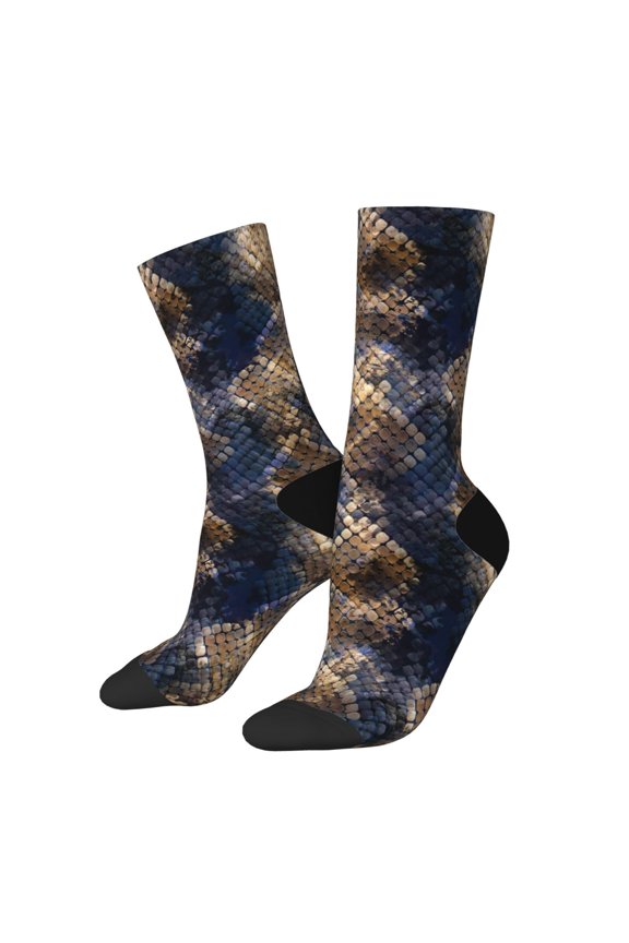 Watercolor Snake Skin Pattern Adult Middle Tube Socks Breathable Sock Non-Pilling,Contrasting Color Design