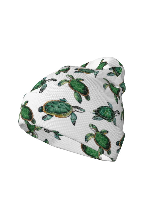 Watercolor Turtle for Men's Knit Cuffed Beanie for Outdoor Activities Unisex