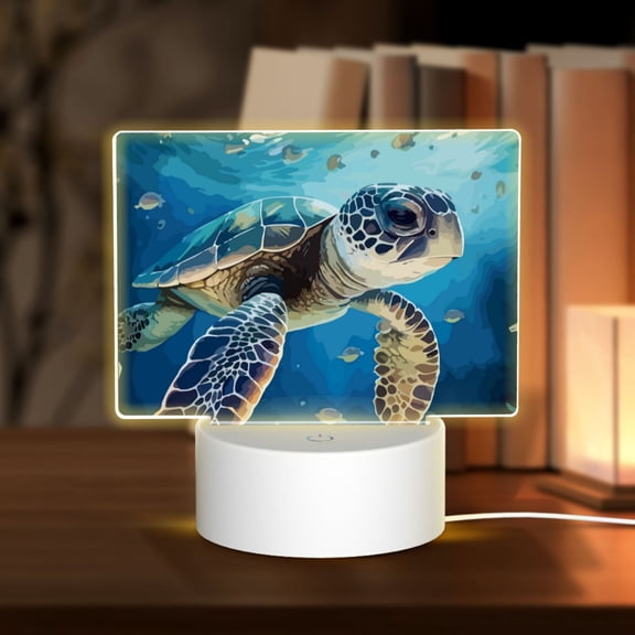 Hirioo Watercolor Turtle for Rectangular Acrylic with Night Light Best Gifts for Lover Girl Mom, Valentine's Day Anniversary Birthday Wedding Present