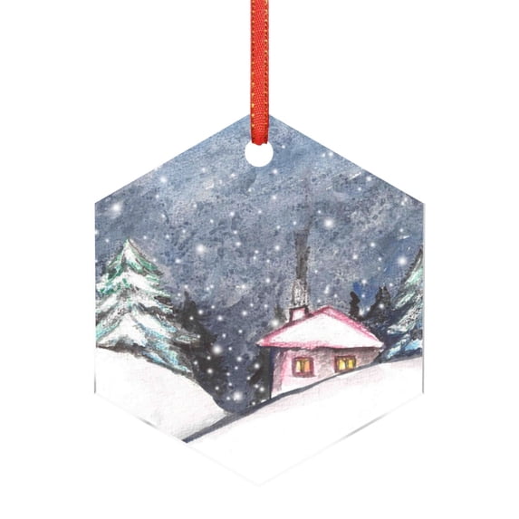 Hirioo Watercolor Winter Landscape For Christmas for Acrylic Christmas Pendant Hanging Christmas Tree Ornaments, Car, Home, Office Gift Decor-Hexagon