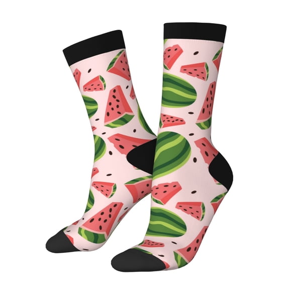 Hirioo Watermelon Pattern Adult Middle Tube Socks Breathable Sock Non-Pilling,Contrasting Color Design