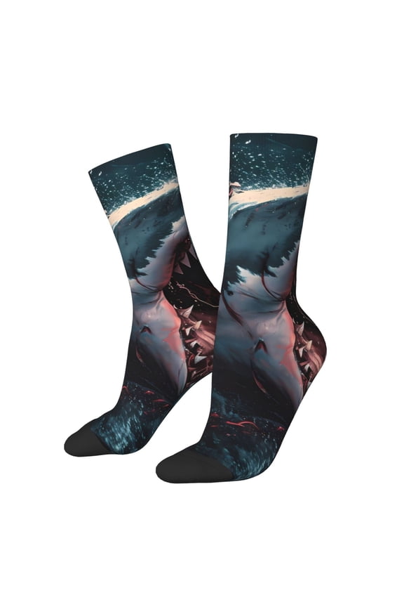 Wave Chain Shark Pattern Adult Middle Tube Socks Breathable Sock Non-Pilling,Contrasting Color Design