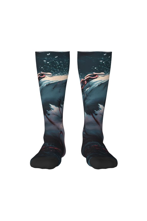 Wave Chain Shark for Adult Stockings Breathable Sock Non-Pilling,Contrasting Color Design