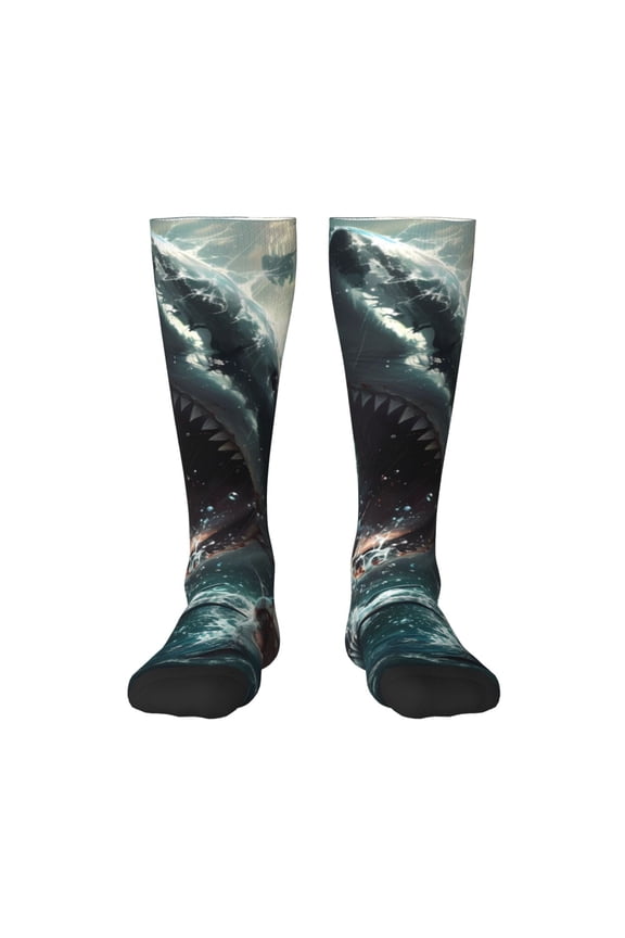 Wave Ocean Animal Shark for Adult Stockings Breathable Sock Non-Pilling,Contrasting Color Design