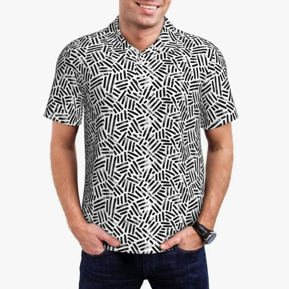Hirioo Weave Geometric for Men’s Polo Shirts Quick Dry Short Sleeve Golf T Shirt Performance Moisture Wicking Casual Workout,Sizes S-4XL-X-Large