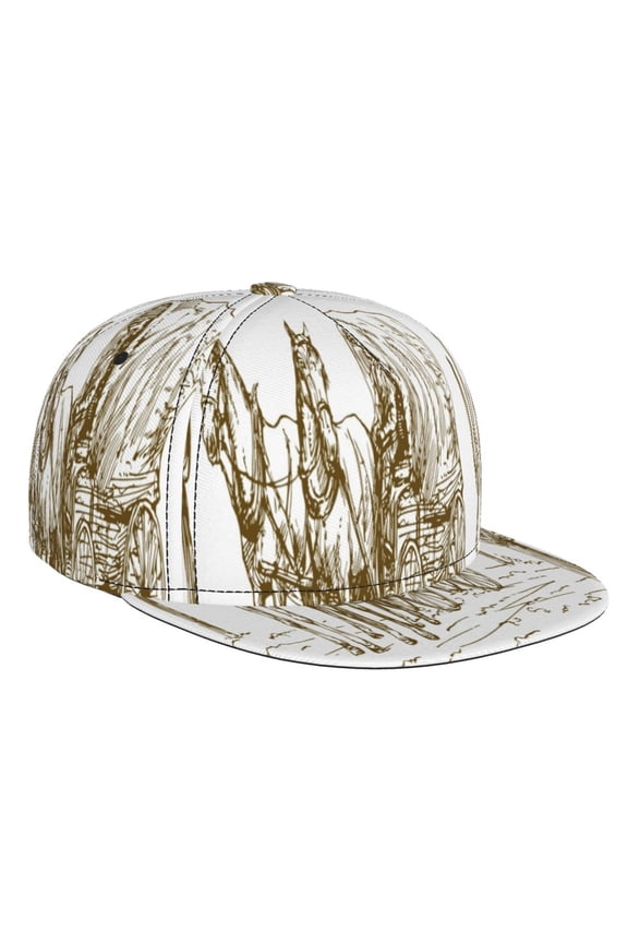 Western Scenery With Old Wagon for Baseball Cap Men Cap Flat Brim for Men Women Teens Adjustable Baseball Cap