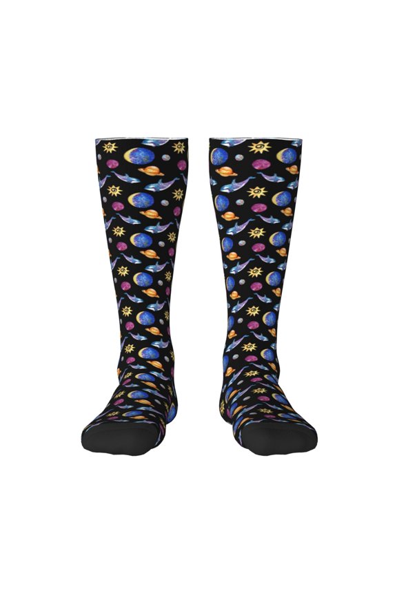 Whales In Space for Adult Stockings Breathable Sock Non-Pilling,Contrasting Color Design
