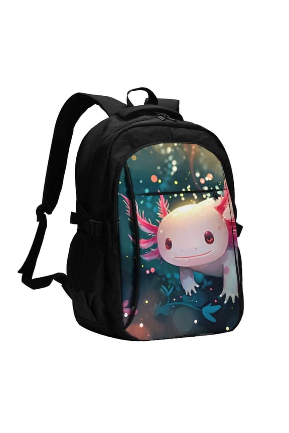 Whimsical Axolotl Fantasy for Travel Laptop Backpack with USB Charging Port for Men and Women