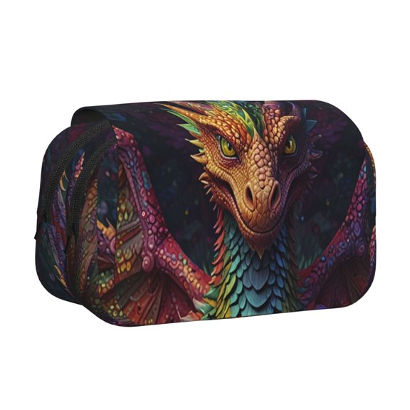 Hirioo Whimsical Dragon Color Cool for Large Grid Mesh Pencil Case with Zipper Stationery Organizer Case