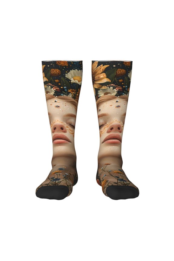 Whimsical Flower Crown Maiden for Adult Stockings Breathable Sock Non-Pilling,Contrasting Color Design