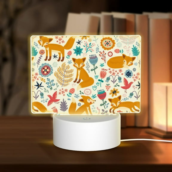 Hirioo Whimsical Fox Floral Garden for Rectangular Acrylic with Night Light Best Gifts for Lover Girl Mom, Valentine's Day Anniversary Birthday Wedding Present