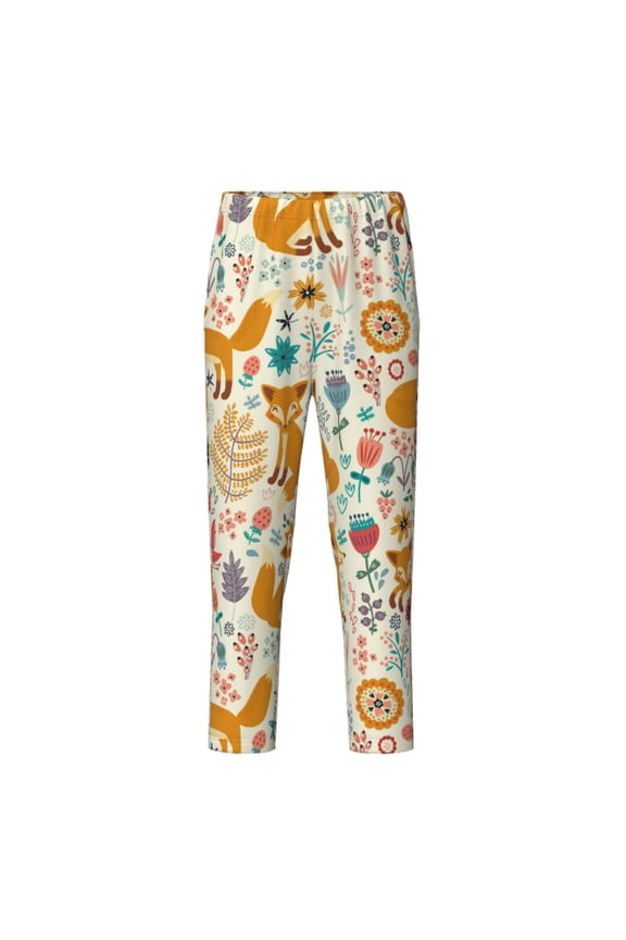Whimsical Fox Floral Garden for Teenagers' Pajama Pants Womens Lounge Pants with Pockets Pj Bottoms Pants for Men-Medium