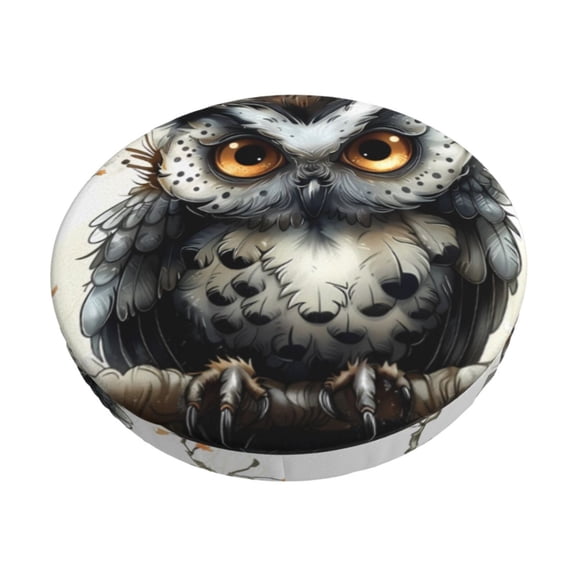 Hirioo Whimsical Owl On Branch for Round Bar Stool Seat Covers Washable Stool Cushion Slipcover Elastic Bar Chair Covers for 12-14 Inch Chair-12 inch
