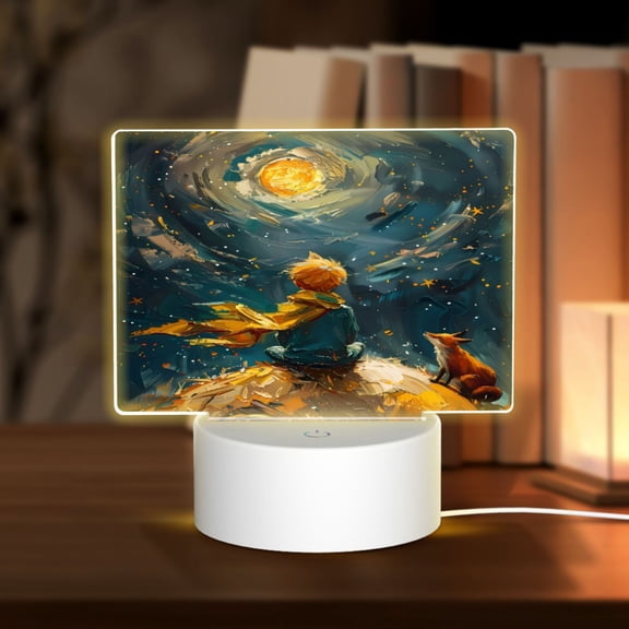 Hirioo Whimsical Starry Night Scene for Rectangular Acrylic with Night Light Best Gifts for Lover Girl Mom, Valentine's Day Anniversary Birthday Wedding Present