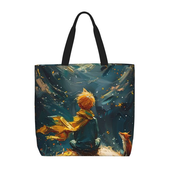 Hirioo Whimsical Starry Night Scene for Tote Bag for Women, Quilted Shoulder Bag with Zipper, Large Capacity Handbags for Casual, Travel, Work