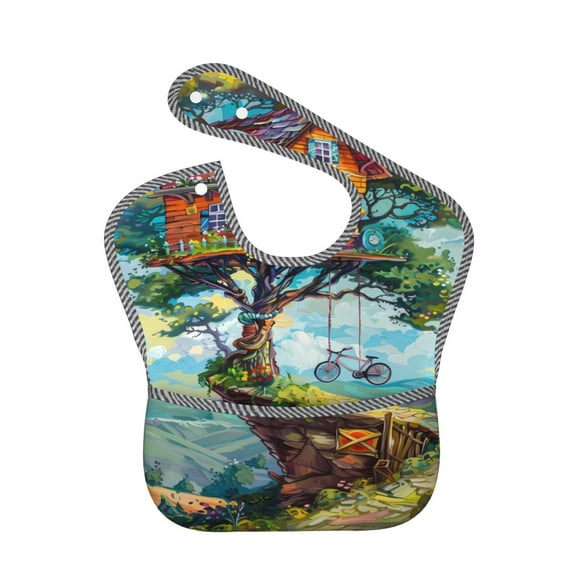 Hirioo Whimsical Treehouse Painting for Baby Waterproof Pocket Bib Adjustable Closed for Babies Toddlers with Large Pocket 6-24Months