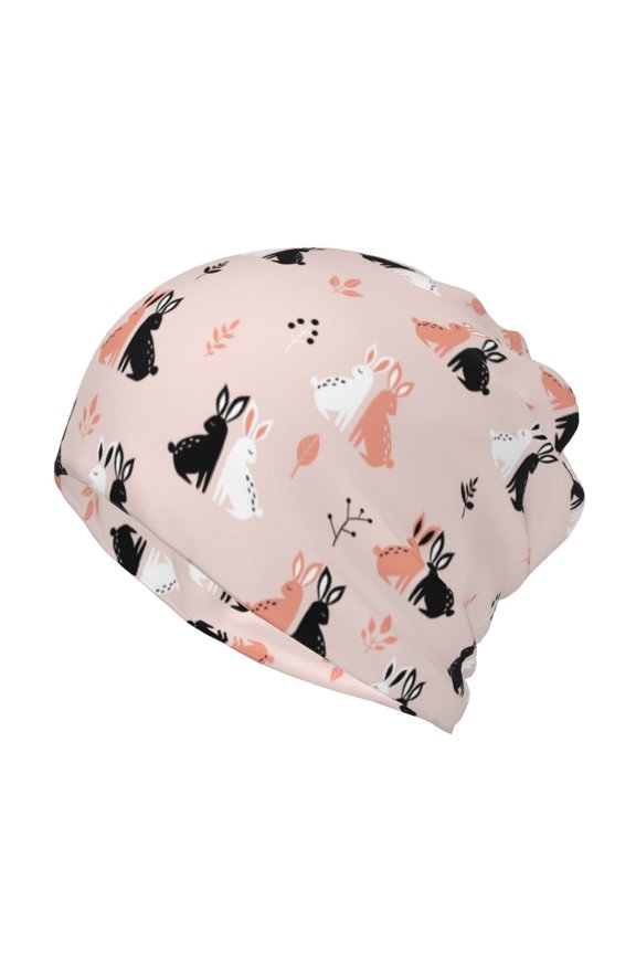 White And Black Rabbit for Multifunction Beanie Hat for Men and Women Unisex for Winter Sports, Outdoor Activities, and Daily Wear